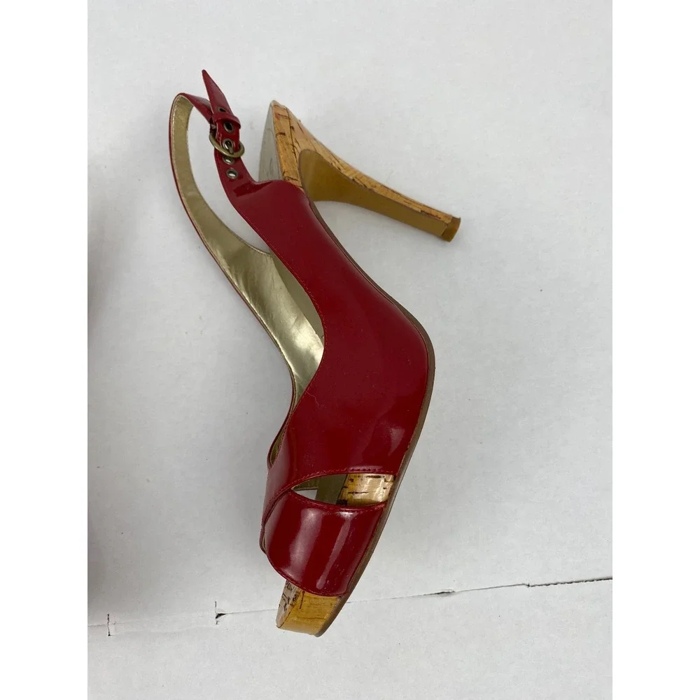 Guess by Marciano Red Patent Leather Cork Platform Slingback Heels 7.5M